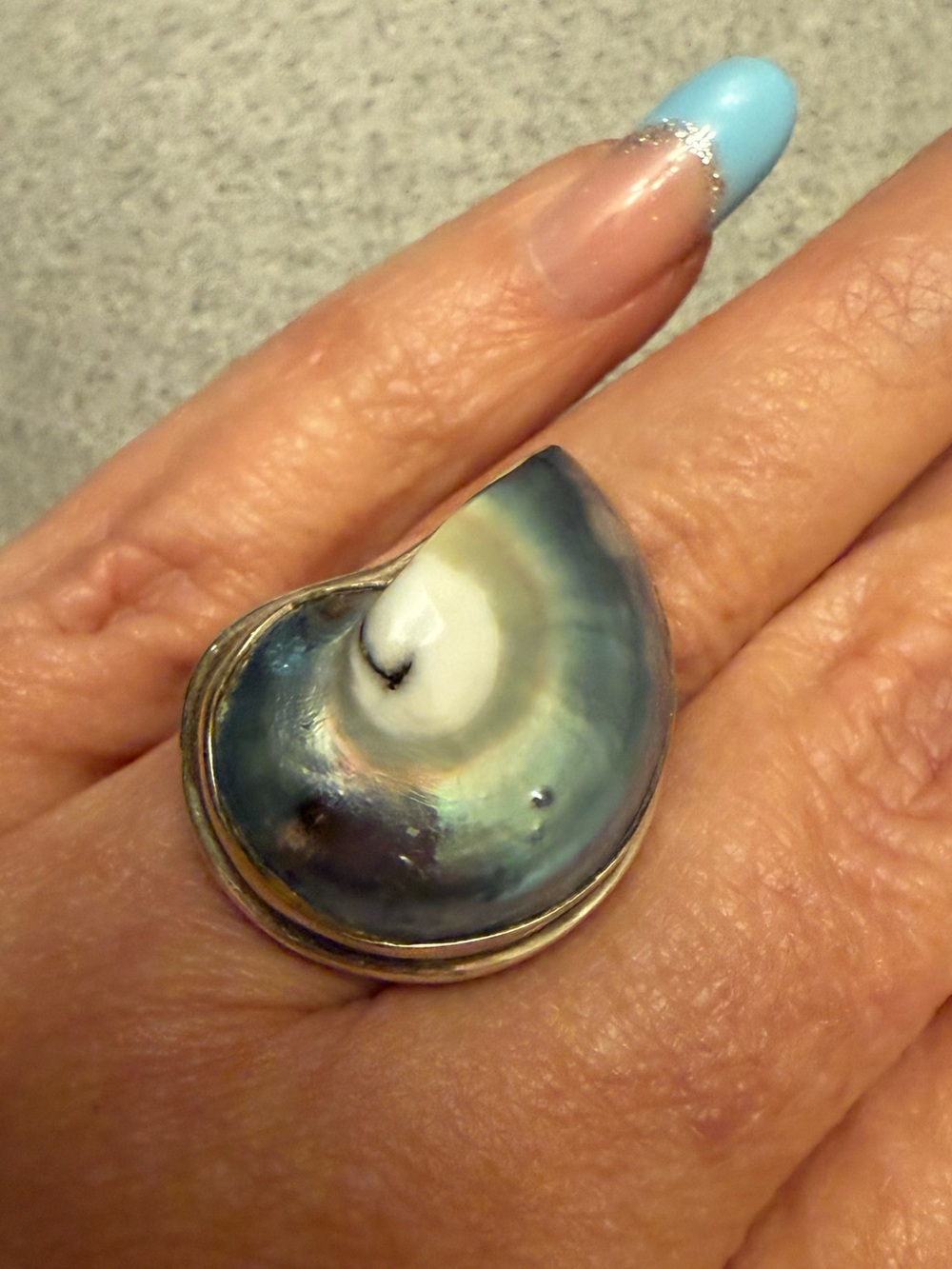 Sterling Silver Abalone Shell Statement Ring in Iridescent Blue